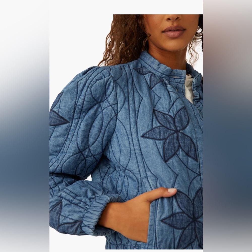 NWT Free people Quinn Quilted Cotton Denim Jacket XL - Picture 5 of 9